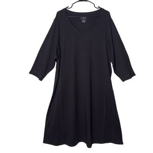 L.L. Bean Black Knit Dress 3X Plus Size Tencel Stretch A-Line Casual Midi